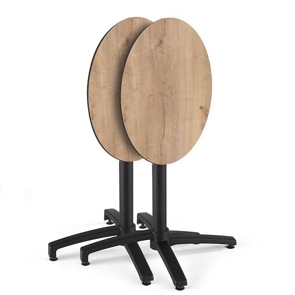 OVIALA - Table de jardin ronde 60 cm inclinable aluminium et HPL chêne natuel - Opera - large