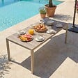 OVIALA - Table de jardin en aluminium et céramique effet bois 206 cm crème - Tivoli - vignette