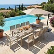 OVIALA - Table de jardin en aluminium et céramique effet bois 206 cm crème - Tivoli - vignette