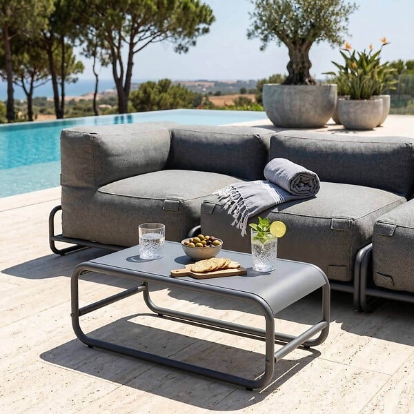 OVIALA - Table basse de jardin en métal 85x40x30 cm gris - Mixi - large