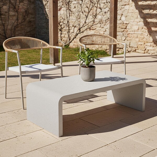OVIALA - Table basse de jardin L100 effet béton lisse  - Rhodes - large