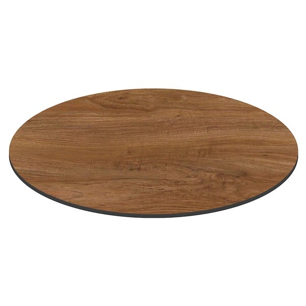 OVIALA - Table de jardin ronde 60 cm inclinable aluminium et HPL chêne foncé - Opera - large