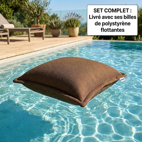 SOO  SANTAI - Coussin piscine flottant 45x45 cm brun – billes incluses (à remplir) – intérieur / extérieur (SCF4545-5-SET) - large