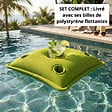 SOO  SANTAI - Coussin piscine flottant porte-verres 75x75 cm vert – billes incluses (à remplir) – intérieur / extérieur (PPF7575-2-SET) - vignette