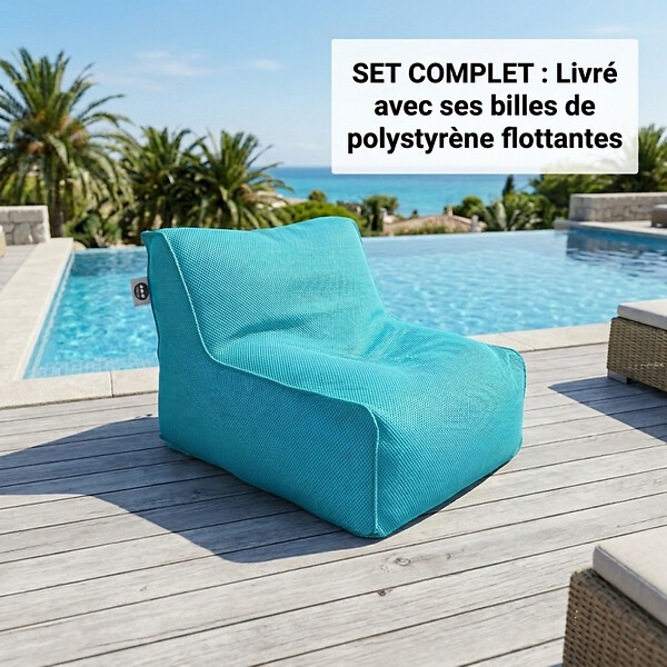 SOO  SANTAI - Fauteuil piscine XL flottant 100x90 cm bleu – billes incluses (à remplir) – intérieur / extérieur (DC10090-4-SET) - large