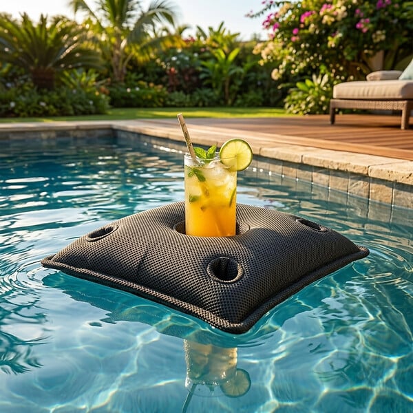 SOO  SANTAI - Coussin piscine flottant porte-verres 75x75 cm noir – billes incluses (à remplir) – intérieur / extérieur (PPF7575-7-SET) - large