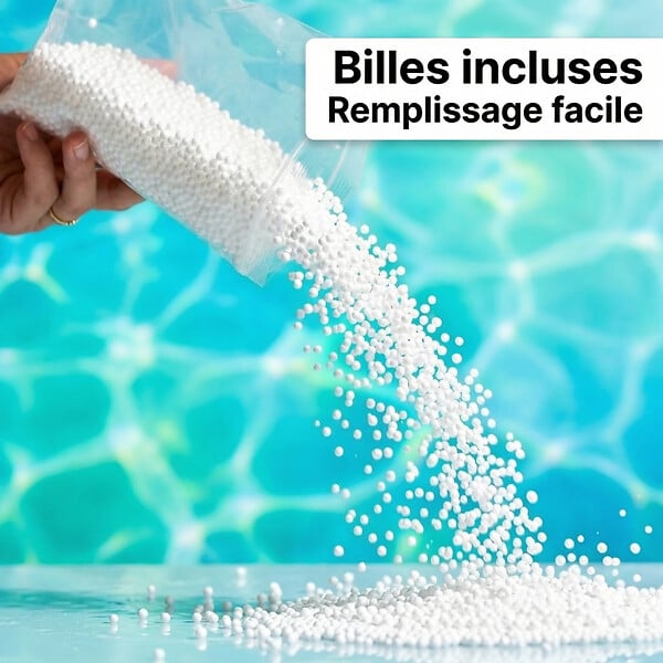 SOO  SANTAI - Coussin piscine flottant porte-verres 75x75 cm noir – billes incluses (à remplir) – intérieur / extérieur (PPF7575-7-SET) - large
