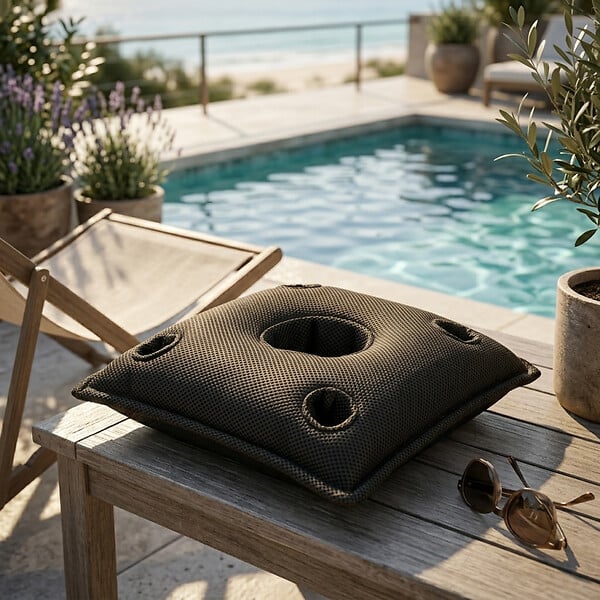SOO  SANTAI - Coussin piscine flottant porte-verres 75x75 cm noir – billes incluses (à remplir) – intérieur / extérieur (PPF7575-7-SET) - large