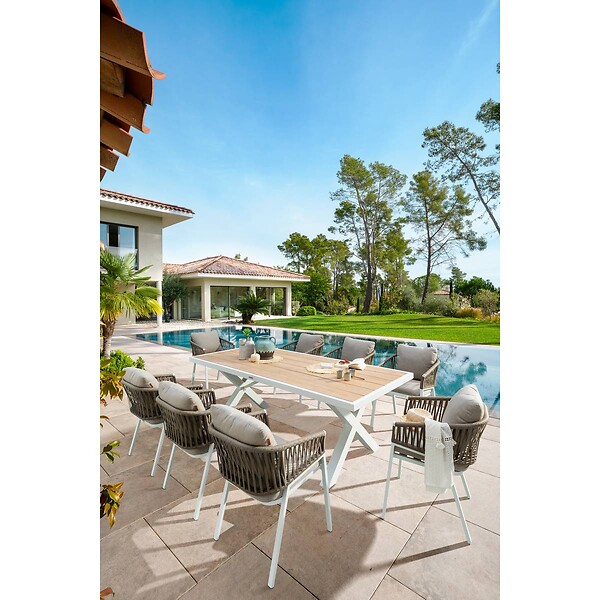 HESPERIDE - Lot de 2 fauteuils de jardin "Oriengo" taupe & blanc en aluminium et mailles tressées - large