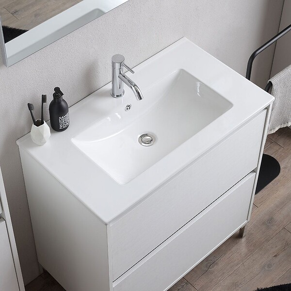 KIAMAMI VALENTINA - Meuble De Salle De Bains À Poser 100 Cm Blanc Avec Côtés À Vue | Laguna - large