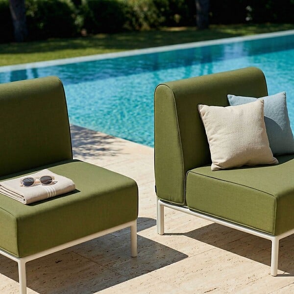 OVIALA - Salon de jardin bas modulable uni 2 places vert kaki - Patio - large