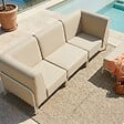 OVIALA - Salon de jardin bas modulable uni 4 places beige - Patio - vignette
