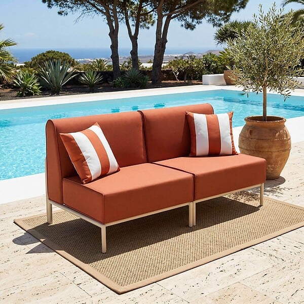 OVIALA - Salon de jardin bas modulable uni 2 places terracotta - Patio - large