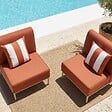 OVIALA - Salon de jardin bas modulable uni 2 places terracotta - Patio - vignette