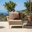 OVIALA - Chauffeuse pour salon pour jardin modulable en tissu beige - Patio - vignette