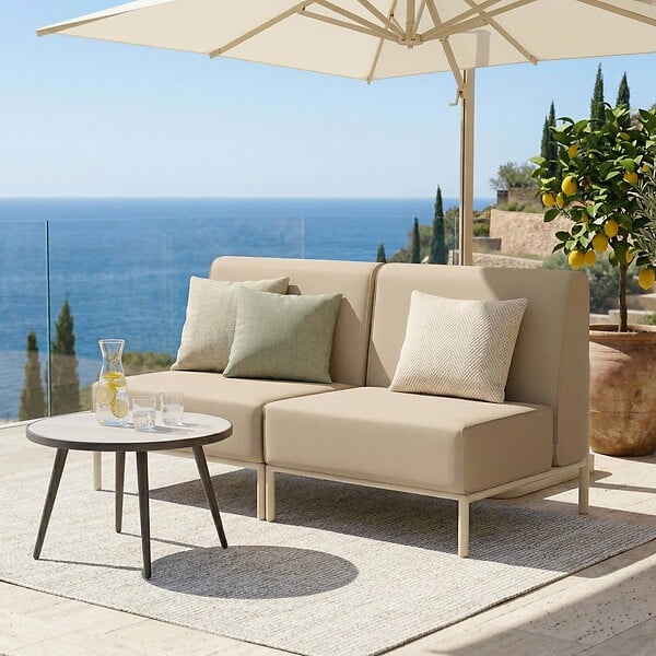 OVIALA - Salon de jardin bas modulable uni 2 places beige - Patio - large