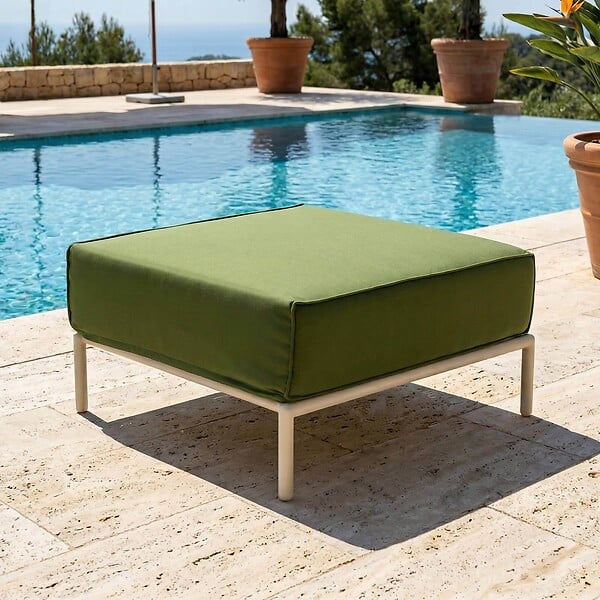 OVIALA - Pouf pour salon de jardin modulable en tissu vert kaki - Patio - large