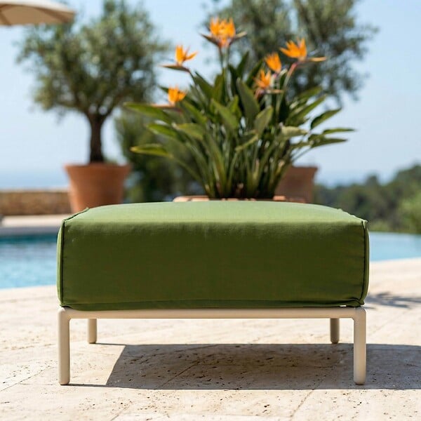 OVIALA - Pouf pour salon de jardin modulable en tissu vert kaki - Patio - large