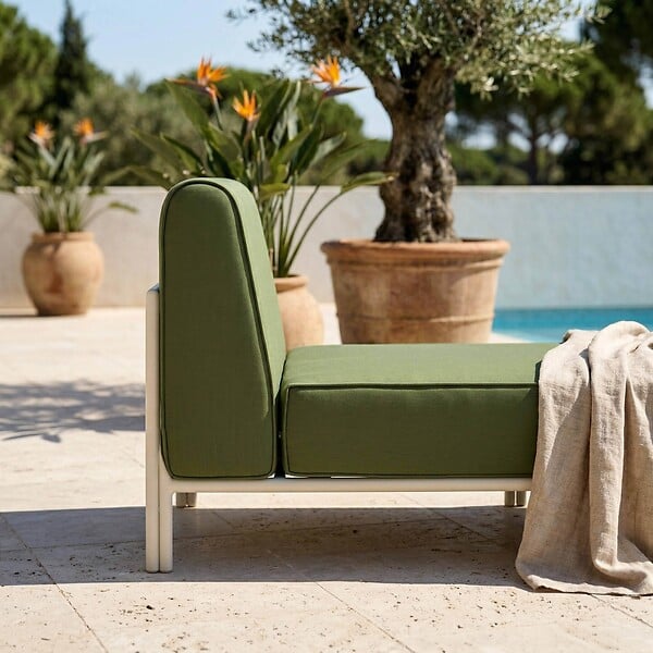 OVIALA - Méridienne pour salon de jardin modulable en tissu vert kaki - Patio - large