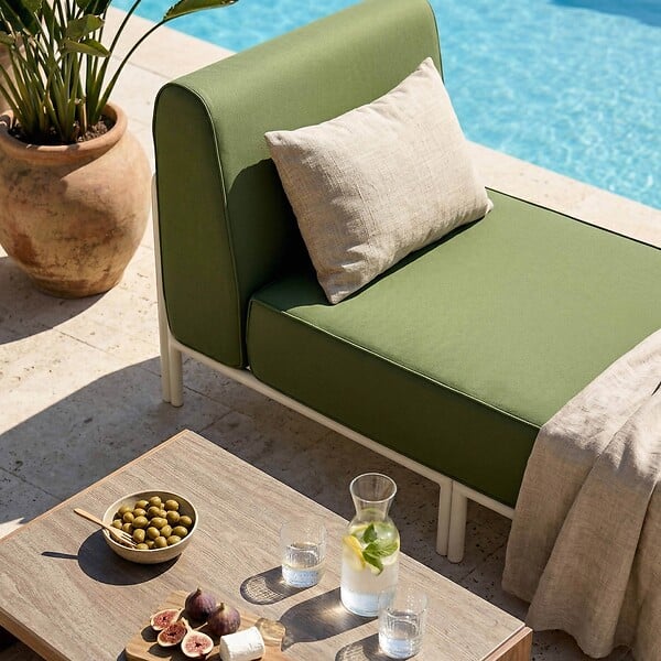 OVIALA - Méridienne pour salon de jardin modulable en tissu vert kaki - Patio - large