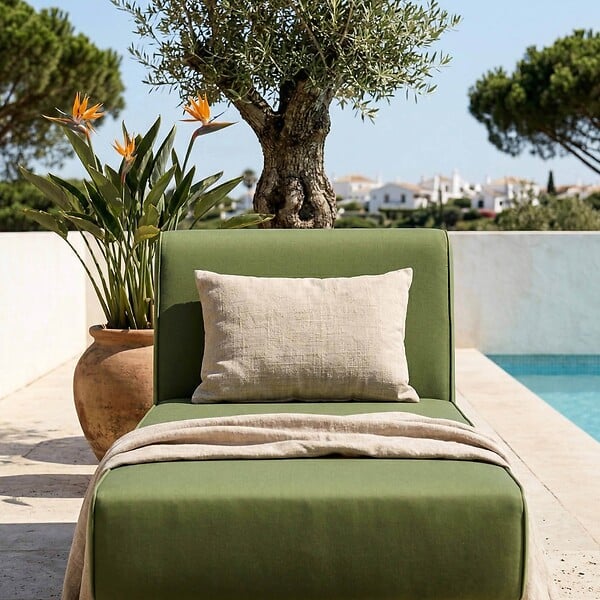 OVIALA - Méridienne pour salon de jardin modulable en tissu vert kaki - Patio - large