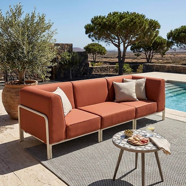 OVIALA - Salon de jardin bas modulable uni 3 places terracotta - Patio - large