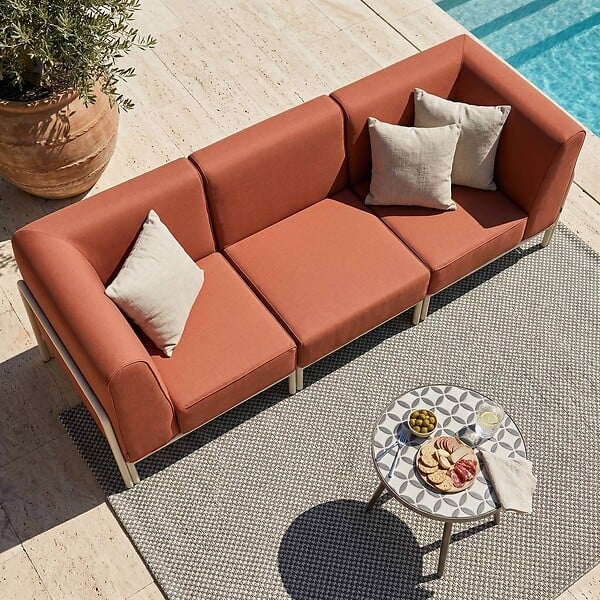 OVIALA - Salon de jardin bas modulable uni 3 places terracotta - Patio - large
