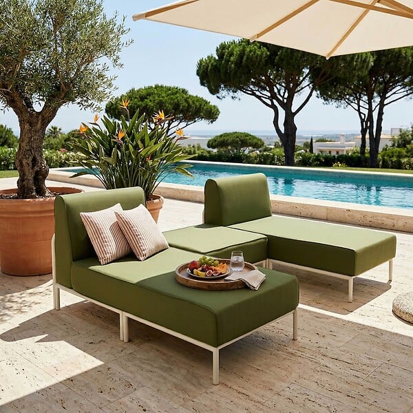 OVIALA - Salon de jardin bas modulable uni 3 places vert kaki - Patio - large