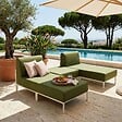 OVIALA - Salon de jardin bas modulable uni 3 places vert kaki - Patio - vignette
