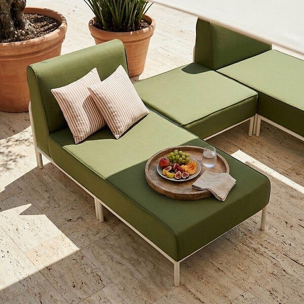 OVIALA - Salon de jardin bas modulable uni 3 places vert kaki - Patio - large