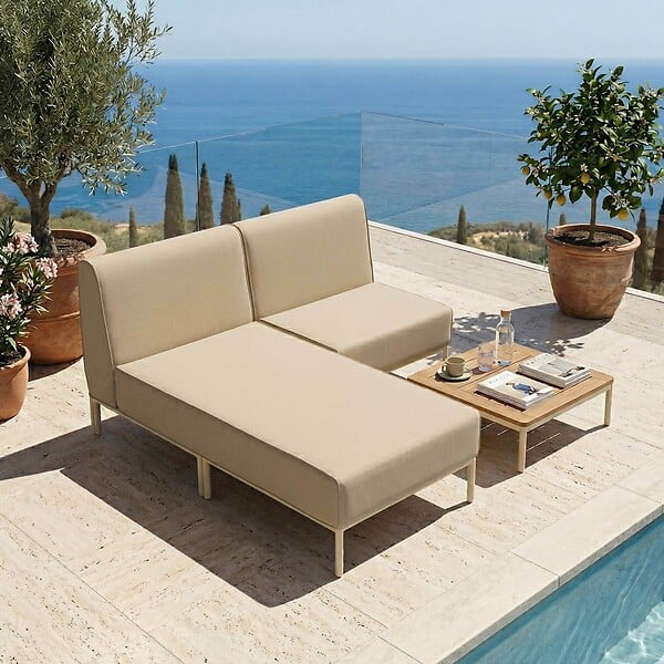 OVIALA - Salon de jardin bas modulable uni 2 places beige - Patio - large
