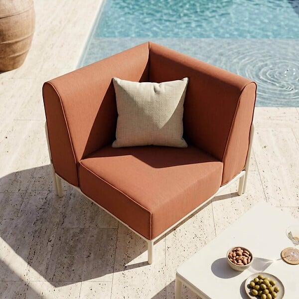 OVIALA - Fauteuil d'angle pour salon de jardin modulable tissu terracotta - Patio - large