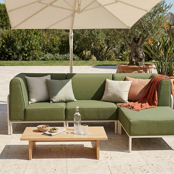 OVIALA - Salon de jardin bas modulable uni 4 places vert kaki - Patio - large
