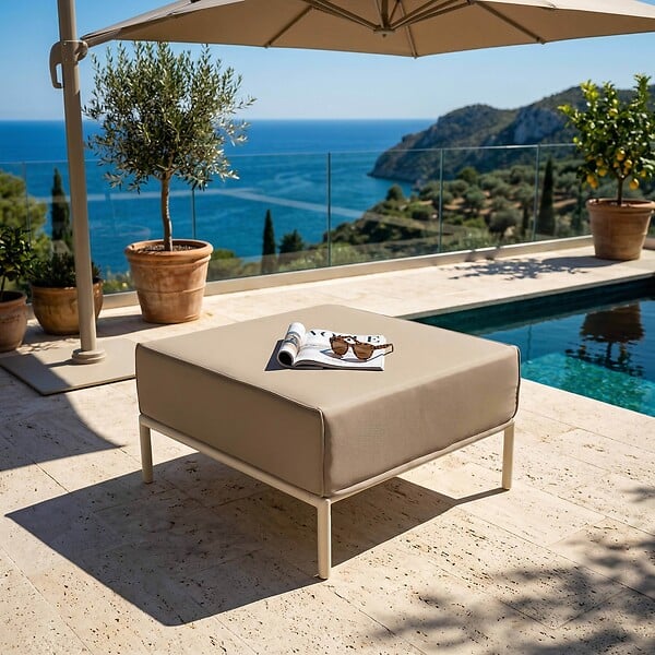 OVIALA - Pouf pour salon de jardin modulable en tissu beige - Patio - large