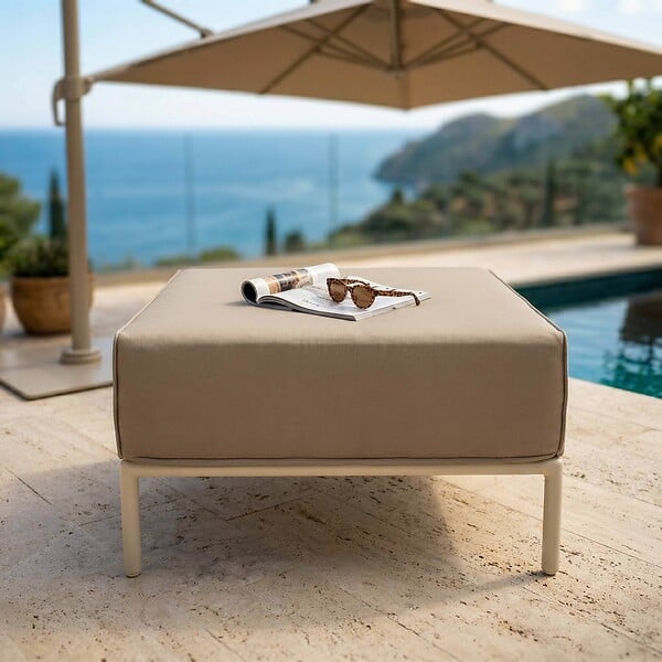 OVIALA - Pouf pour salon de jardin modulable en tissu beige - Patio - large
