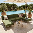 OVIALA - Salon de jardin bas modulable uni 5 places vert kaki - Patio - vignette