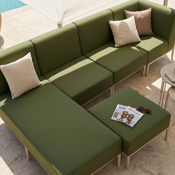 OVIALA - Salon de jardin bas modulable uni 5 places vert kaki - Patio - large