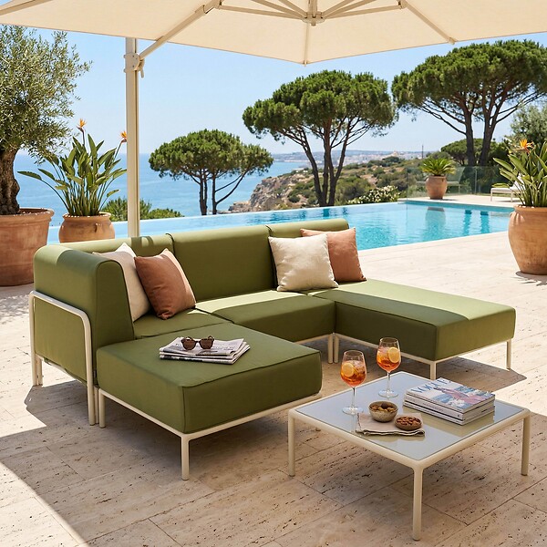 OVIALA - Salon de jardin bas modulable uni 4 places vert kaki - Patio - large