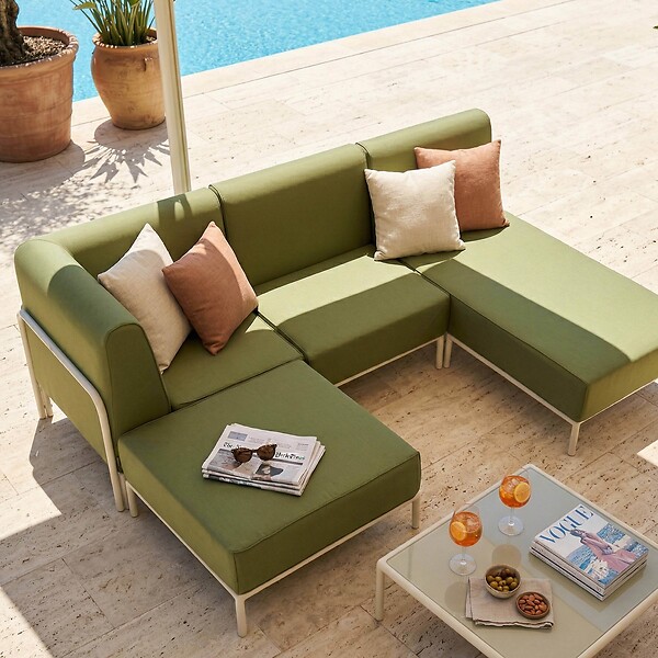 OVIALA - Salon de jardin bas modulable uni 4 places vert kaki - Patio - large