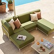 OVIALA - Salon de jardin bas modulable uni 4 places vert kaki - Patio - vignette