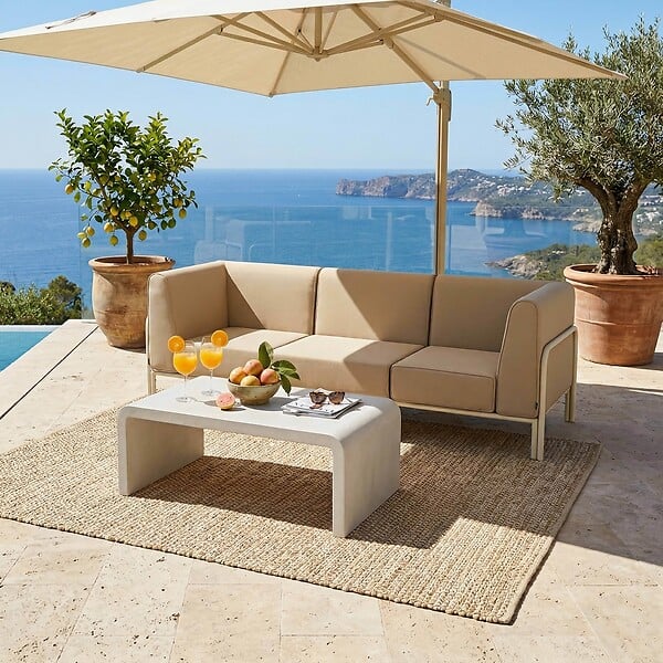 OVIALA - Salon de jardin bas modulable uni 3 places beige - Patio - large