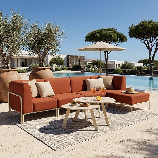 OVIALA - Salon de jardin bas modulable uni 5 places terracotta - Patio - large