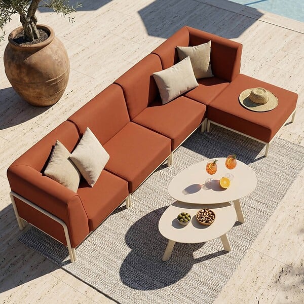 OVIALA - Salon de jardin bas modulable uni 5 places terracotta - Patio - large