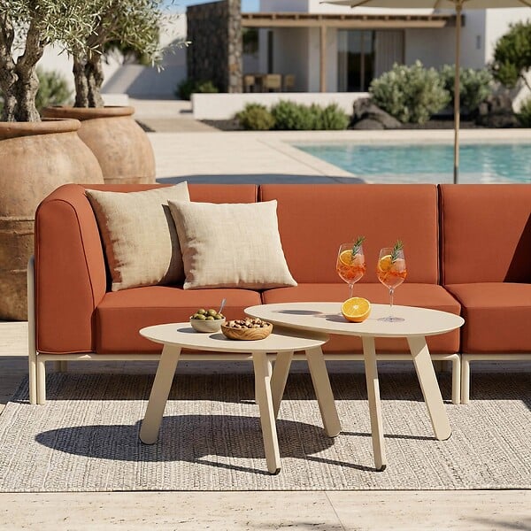 OVIALA - Salon de jardin bas modulable uni 5 places terracotta - Patio - large