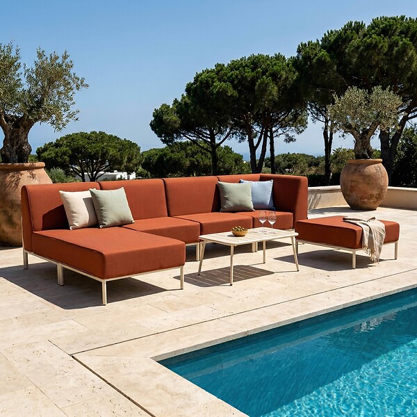 OVIALA - Salon de jardin bas modulable uni 5 places terracotta - Patio - large