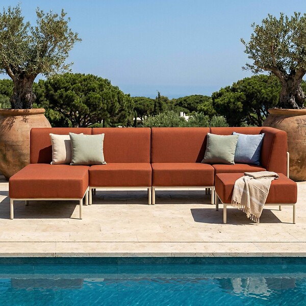 OVIALA - Salon de jardin bas modulable uni 5 places terracotta - Patio - large