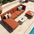 OVIALA - Salon de jardin bas modulable uni 5 places terracotta - Patio - vignette