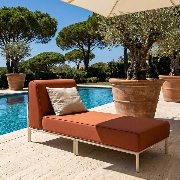 OVIALA - Salon de jardin bas modulable uni 5 places terracotta - Patio - large