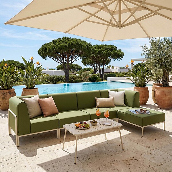 OVIALA - Salon de jardin bas modulable uni 5 places vert kaki - Patio - large