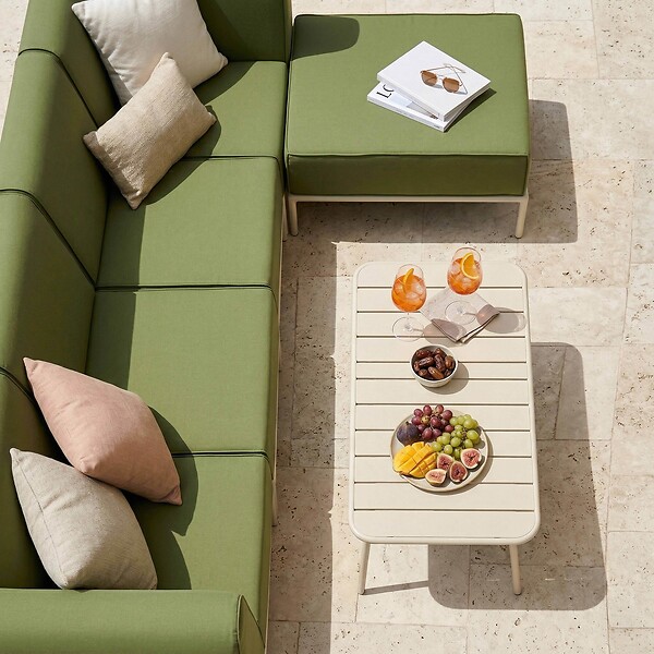 OVIALA - Salon de jardin bas modulable uni 5 places vert kaki - Patio - large